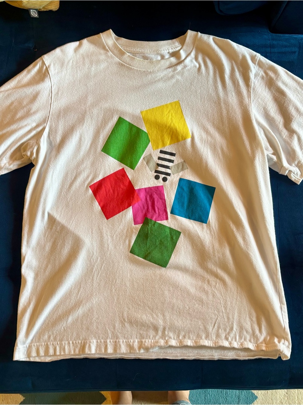 Uniqlo Unisex White Short-Sleeve Graphic Tee with Multicolor Square Print